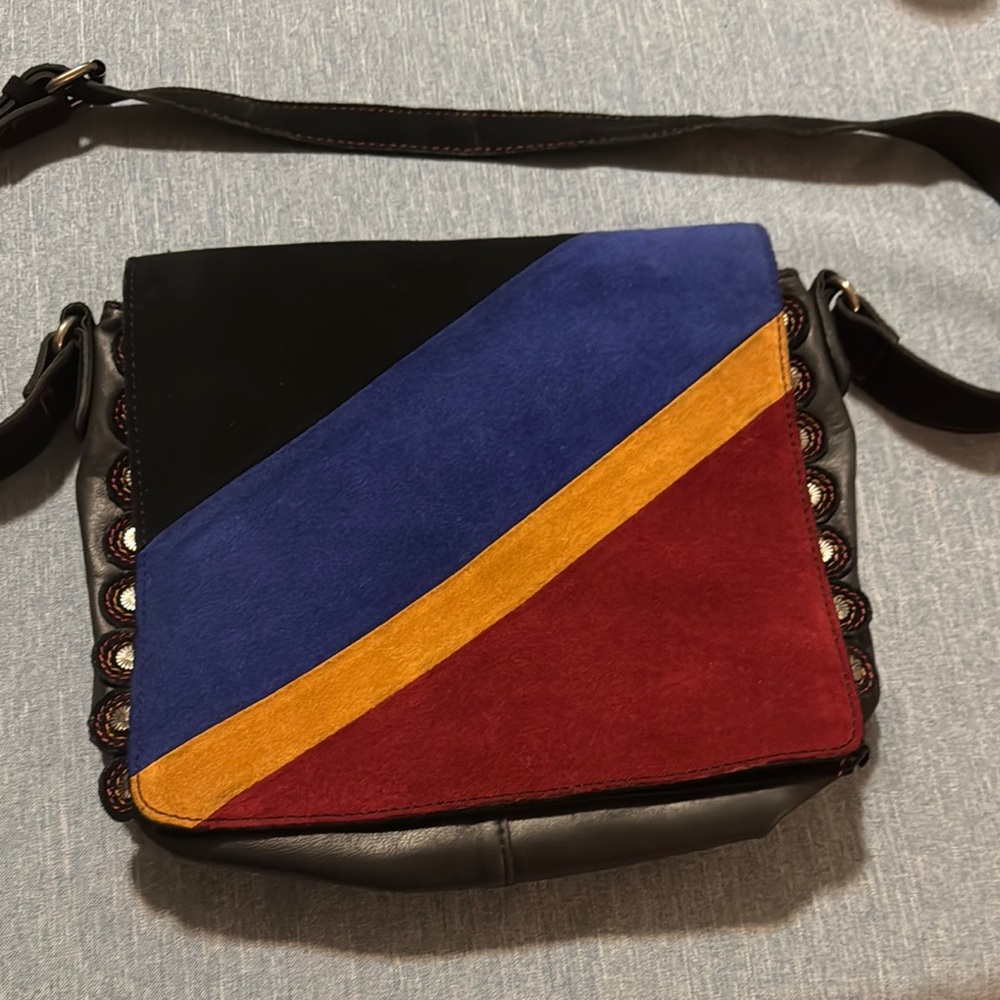 Patricia Nash Black and Blue Crossbody Bag with Geometric Design